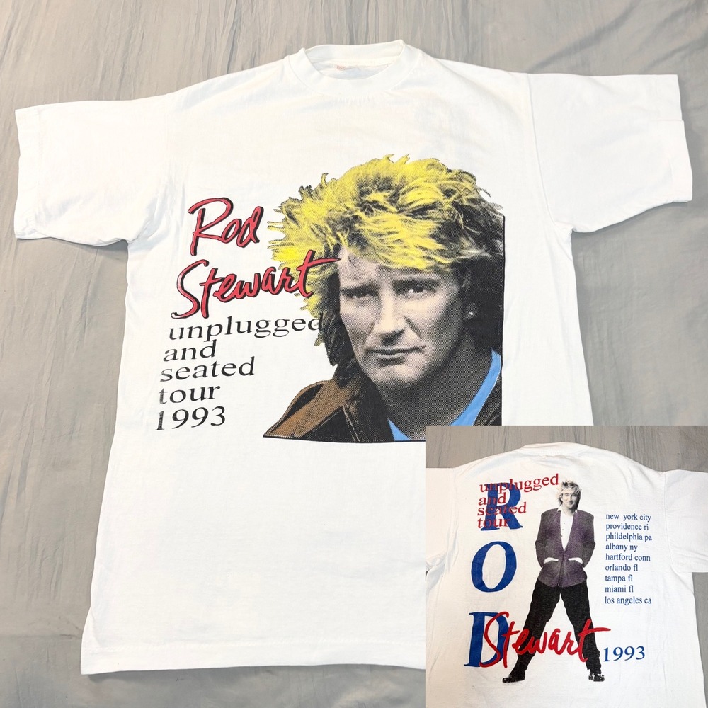 Vintage Rod Stewart t shirt 1993 Unplugged and Seated Tour large single stitch